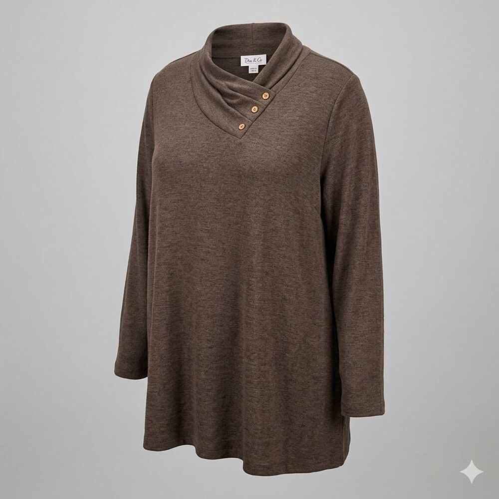 Dia & Co 4X Sweater Tunic Top Brown Marled Cowl Neck Button Asymmetric Plus NWOT